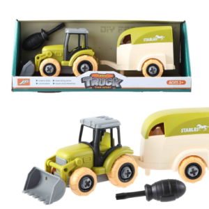 Tractor met paardentrailer en paard 26 cm DIY 30x9x11,5