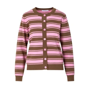 VEST IN JACQUARD GEBREID - Mocca / light pink stripes