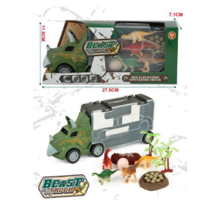 Vrachtauto dino 28 cm met 4 dino’s en accessoires free wheel