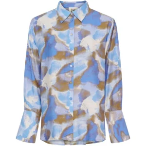 Blauw met camel geprint shirt Ane