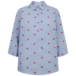 Blauw met rood heart embroidery shirt Rosan