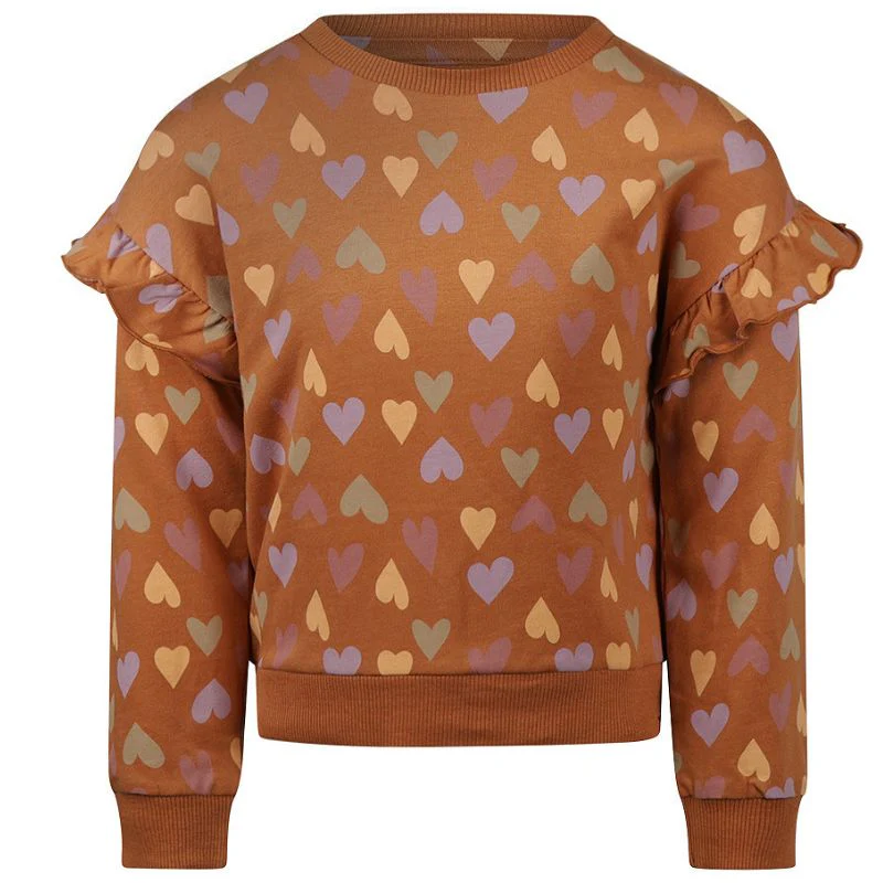 Bruin geprinte hartjes sweater O56986 - Afbeelding 2