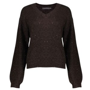 Bruine lurex v-hals pullover 54542
