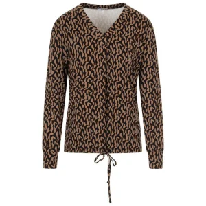 Camelbruin met zwart geprinte blouse Cindy