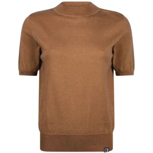 Camelbruine knitted korte mouw top Uma