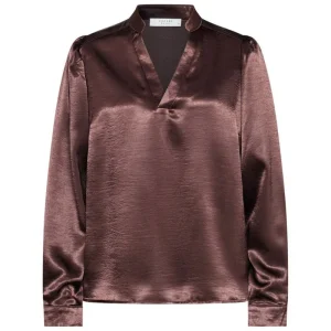 Chocoladebruine satijnen blouse Gisna