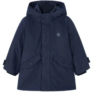 Donkerblauwe long parka jacket