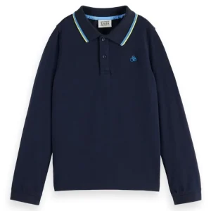 Donkerblauwe longsleeve piqué polo