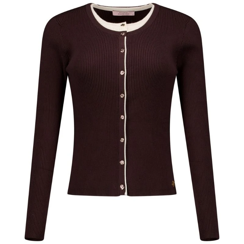 Espresso met kit details cardigan Sienna - Afbeelding 2