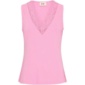 Felroze v-neck mouwloze top Dee