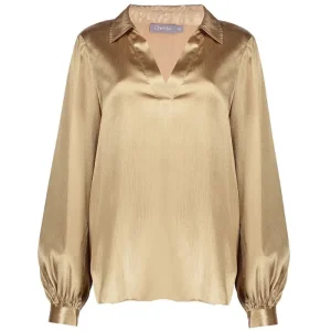 Gouden v-hals satijn blouse 53530