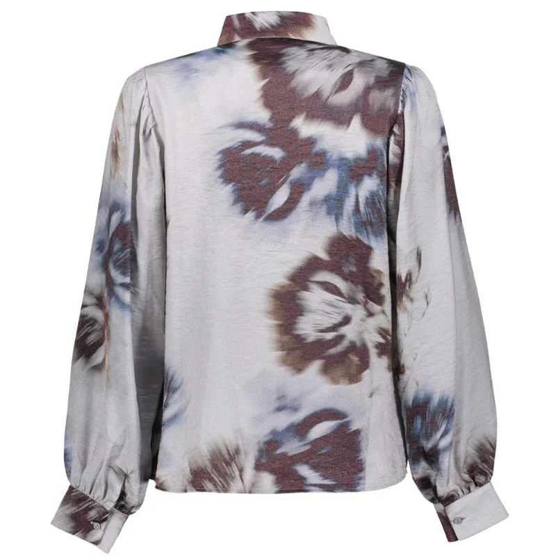 Grijs satijnlook geprinte blouse 53936 - Afbeelding 3