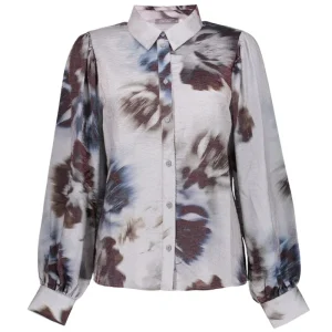 Grijs satijnlook geprinte blouse 53936