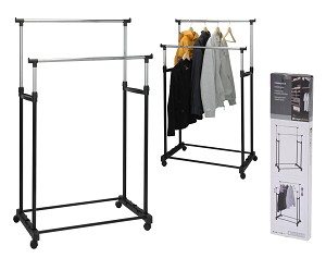 Kledingrek dubbel afm. ca. 86x42x96-170 verrijdbaar
