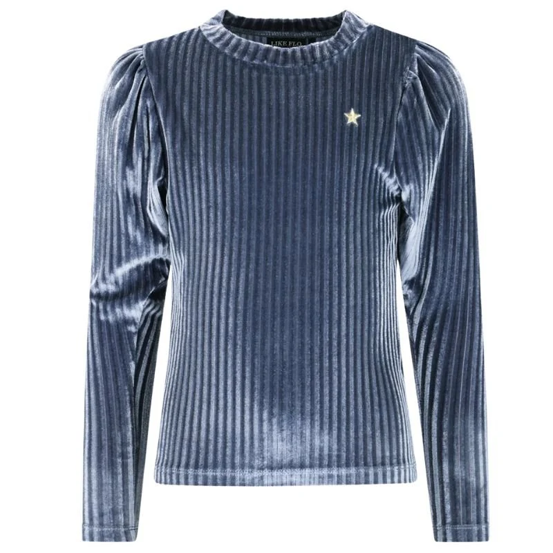 Lichtblauwe velvet rib top Esmay - Afbeelding 2