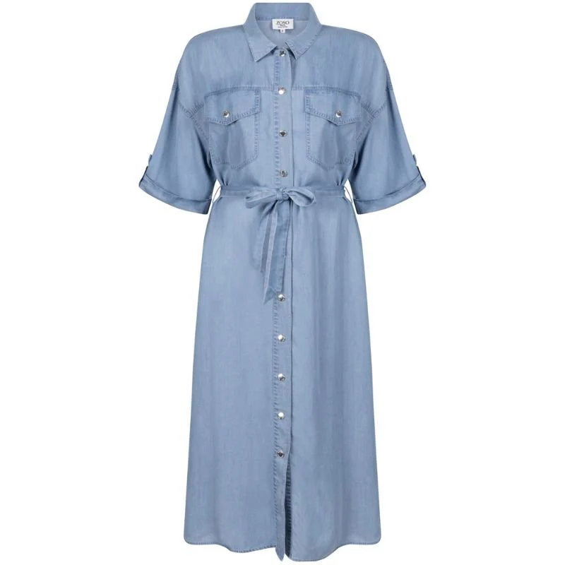 Light Denim viscose denim jurk Roos