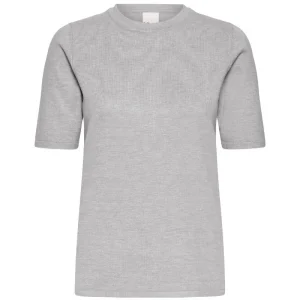 Light grey melange knitted o-neck ss top Luls