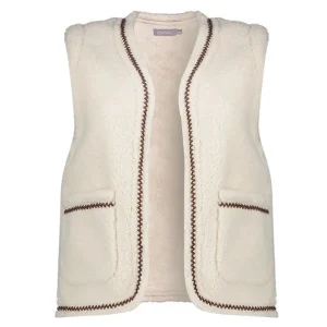 Offwhite teddy gilet met bies 55541