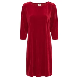 Rode velvet driekwartmouw jurk Ewy