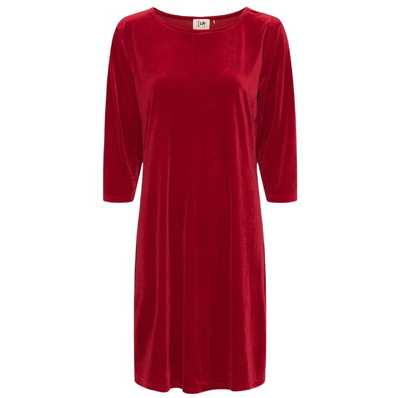 Rode velvet driekwartmouw jurk Ewy - Afbeelding 2