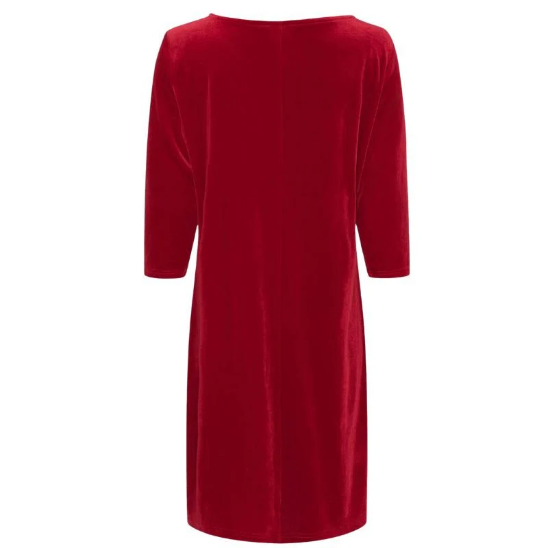 Rode velvet driekwartmouw jurk Ewy - Afbeelding 3