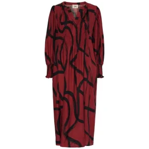 Rood geprinte smock v-neck lange jurk Ane