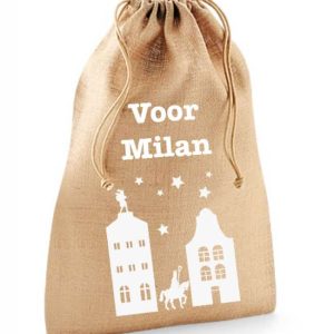Jute zak met naam (Huisjes)