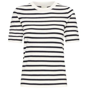 Wit gestreepte knitted o-neck ss top Luls