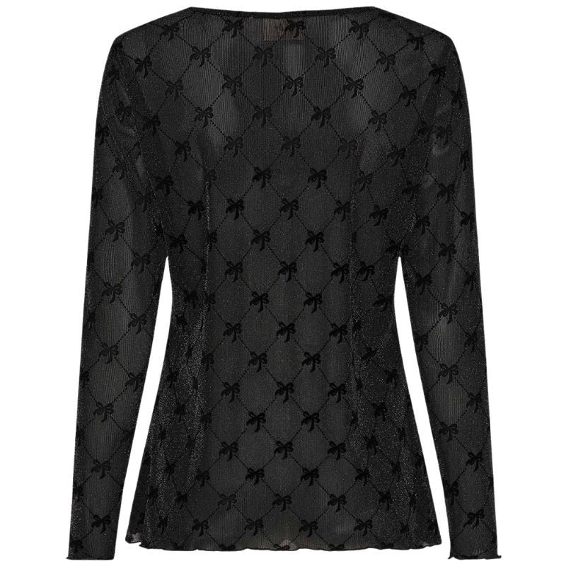 Zwart geprinte strikjes meshtop Fifi - Afbeelding 3