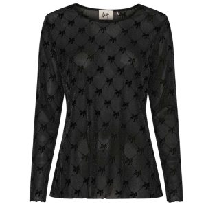 Zwart geprinte strikjes meshtop Fifi