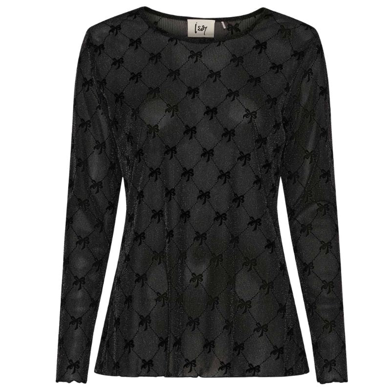 Zwart geprinte strikjes meshtop Fifi - Afbeelding 2