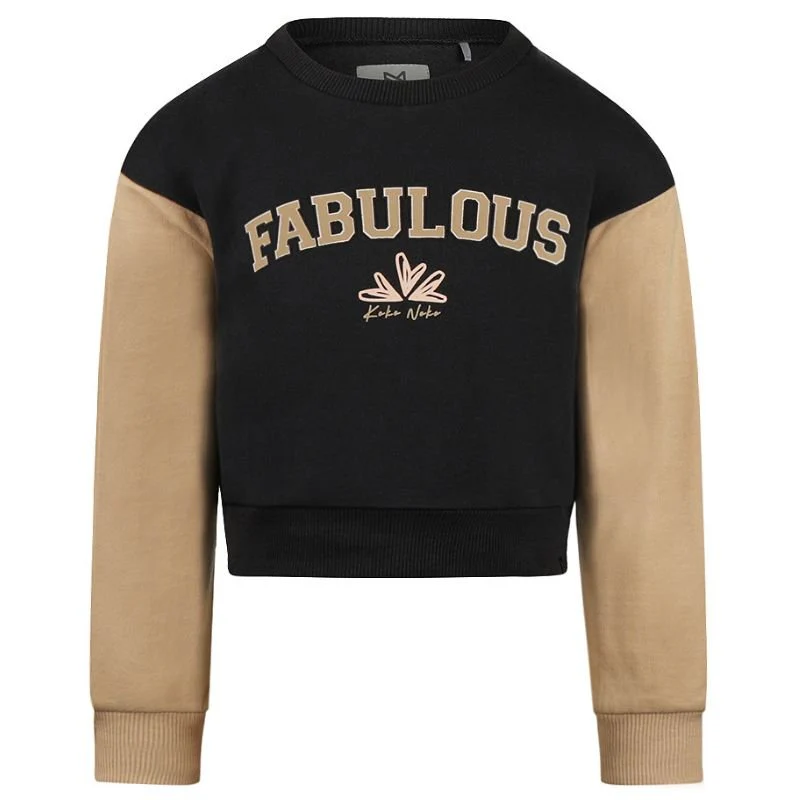 Zwart met beige cropped sweater O56941 - Afbeelding 2