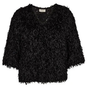 Zwarte franje v-hals blouse Nola