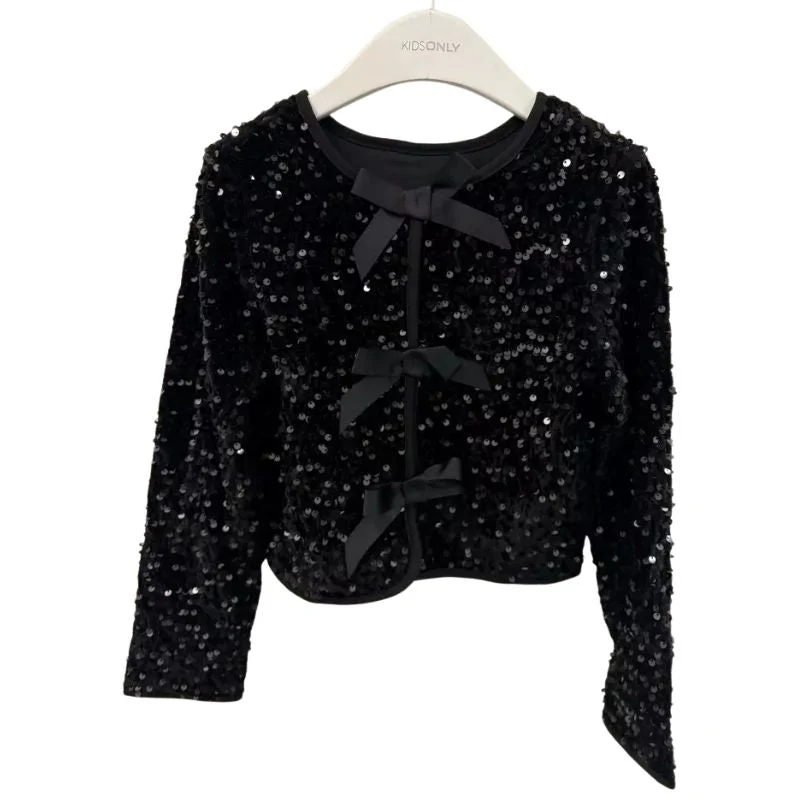 Zwarte glitter bow top Anika Sequins