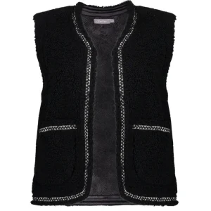 Zwarte teddy gilet met bies 55541