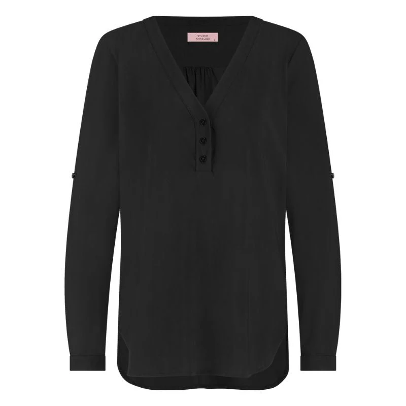 Zwarte travel v-hals blouse Evi