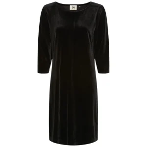 Zwarte velvet driekwartmouw jurk Ewy