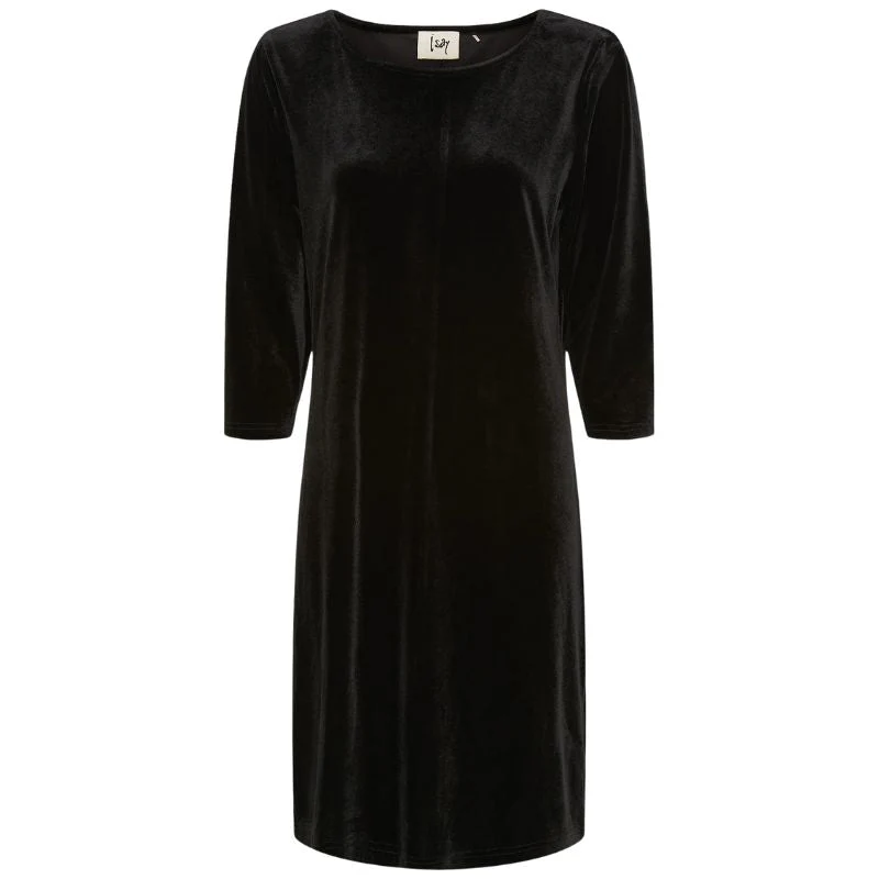 Zwarte velvet driekwartmouw jurk Ewy